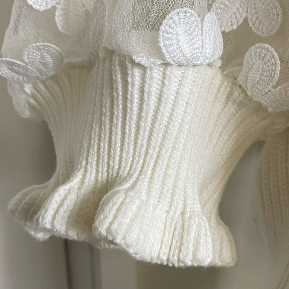 French Connection Cotton Embroidered Flower Puffy Sleeve Sweater. Sz- L - Picture 6 of 16